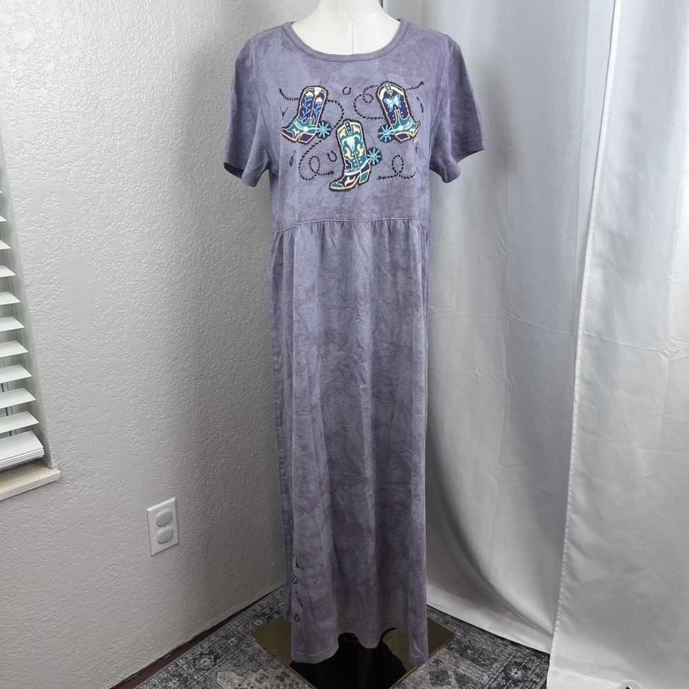 Cactus Bay Maxi Dress Womens Large Purple Tie Dye Western Cottagecore Country